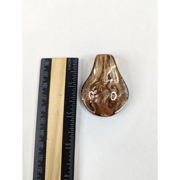 Art Glass Brown Gold Foil Glitter Circle Pendant Fashion‎ Jewelry Necklace - Picture 4 of 5